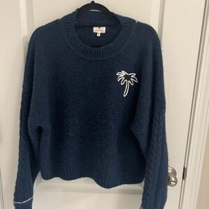 Sundry Dark Blue Sweater with Palm Embroidery